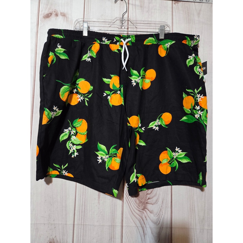 Special Thanks Orange Citrus‎ Print Black Shorts Women's XXL